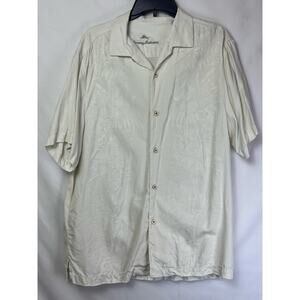 Tommy Bahama Men Lg White 100% Silk Short Sleeve Button Up Beach Hawaiian Shirt